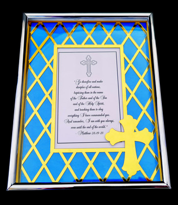 DESIGNER EXQUISITE METAL BOX FRAME CROSS GOLD/BLUE 4x6