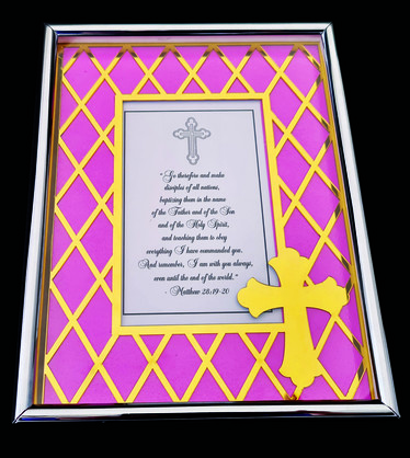 DESIGNER EXQUISITE METAL BOX FRAME CROSS GOLD/PINK 4x6