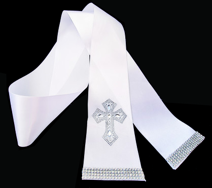 RELIGIOUS STOLE CROSS DESIGN WHITE
