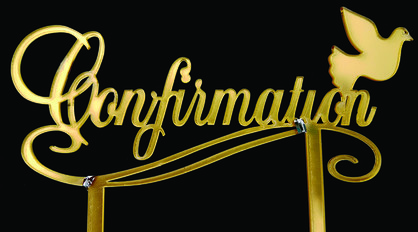DESIGNER ACRYLIC CAKE TOPPER CONFIRMATION GOLD MIRROR