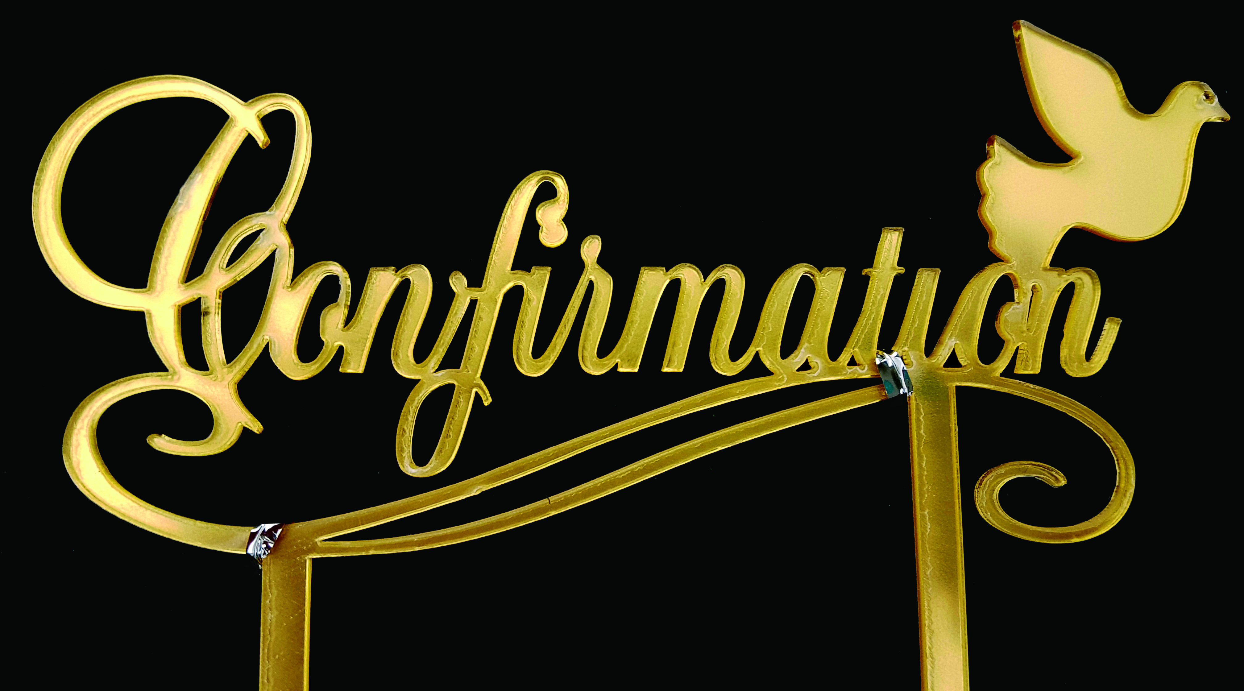 DESIGNER ACRYLIC CAKE TOPPER CONFIRMATION GOLD MIRROR