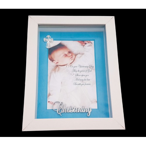 DESIGNER SHADOW BOX PHOTO FRAME CHRISTENING BLUE