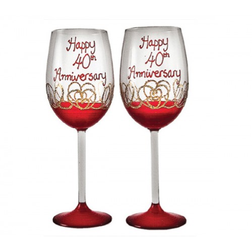 Wholesale PAIR OF WINE GLASSES 40TH ANNIVERSARY (BINDING HEARTS) - Mary ...