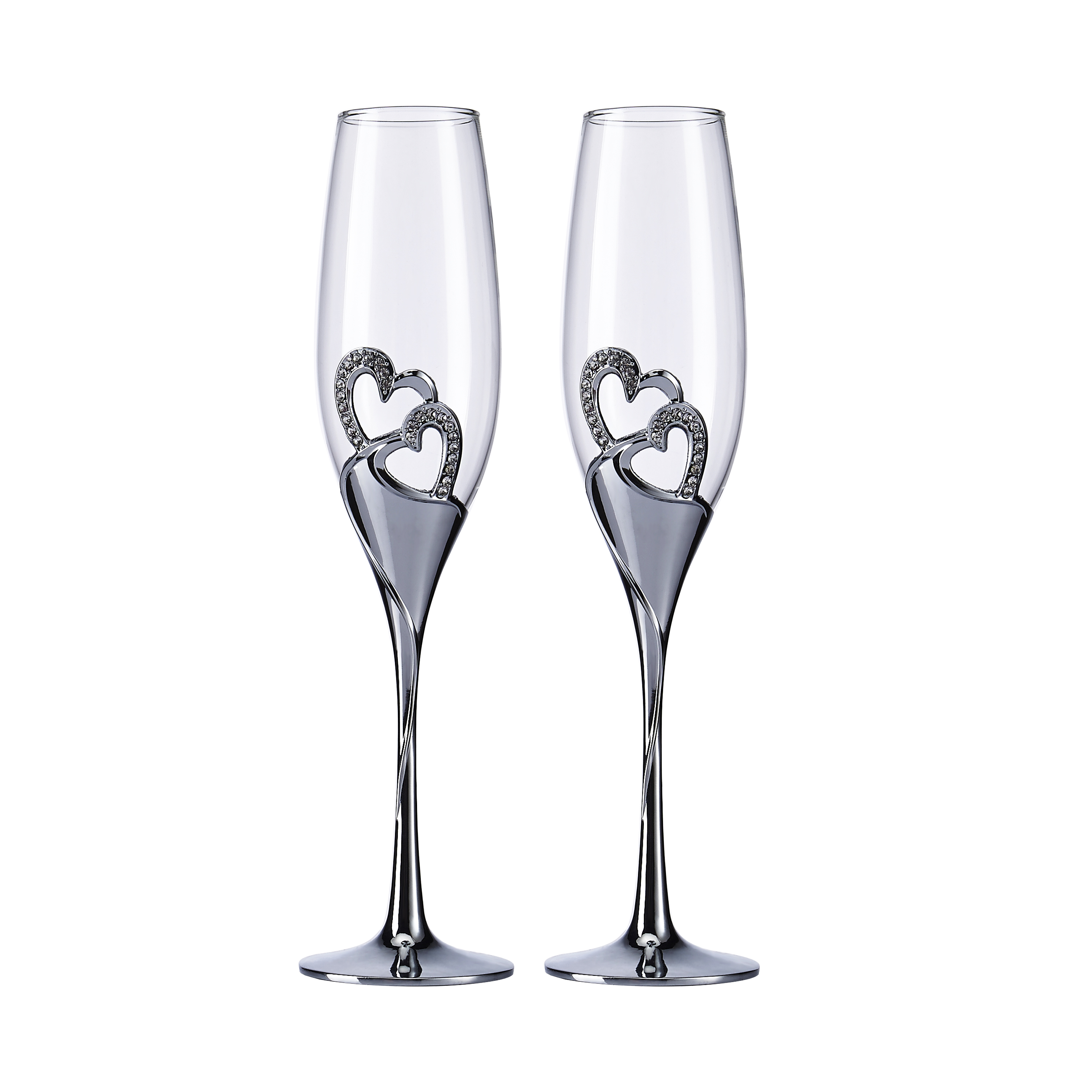 PREMIUM CHAMPAGNE FLUTES - SILVER BINDING HEARTS
