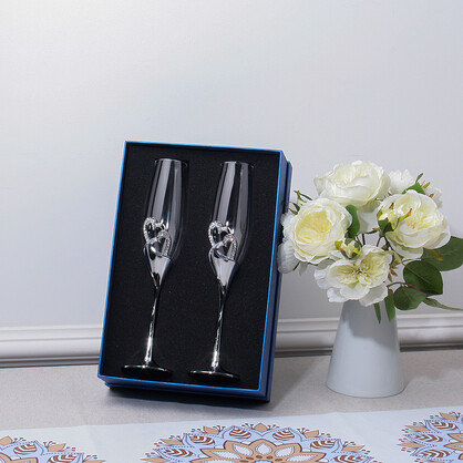 PREMIUM CHAMPAGNE FLUTES - SILVER BINDING HEARTS