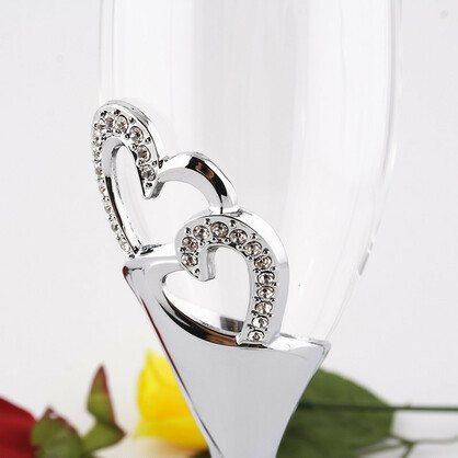 PREMIUM CHAMPAGNE FLUTES - SILVER BINDING HEARTS