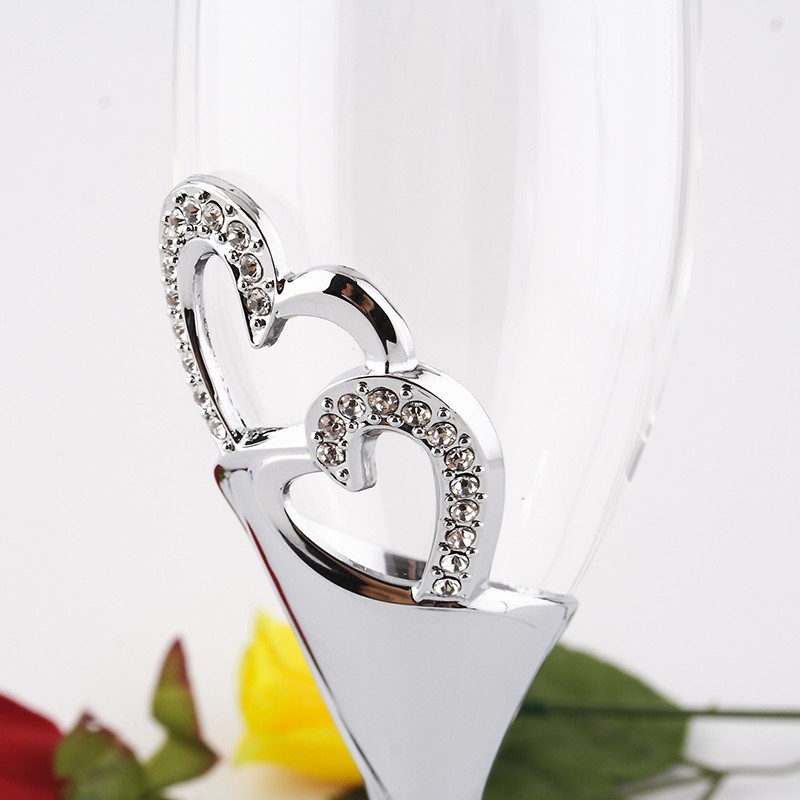 PREMIUM CHAMPAGNE FLUTES - SILVER BINDING HEARTS