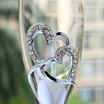 PREMIUM CHAMPAGNE FLUTES - SILVER BINDING HEARTS