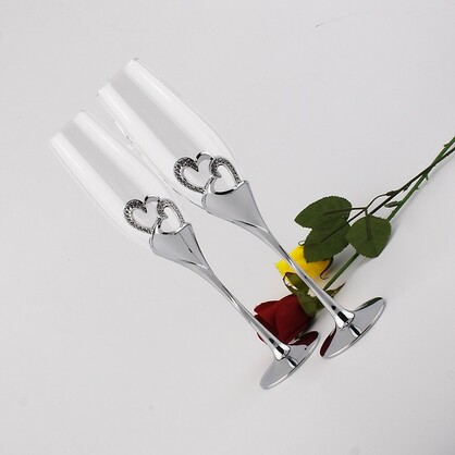 PREMIUM CHAMPAGNE FLUTES - SILVER BINDING HEARTS