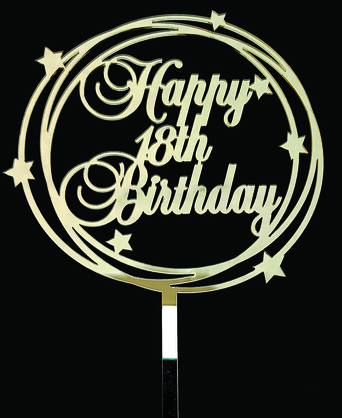 18TH-80TH HAPPY BIRTHDAY GOLD STAR ACRYLIC CAKE TOPPER