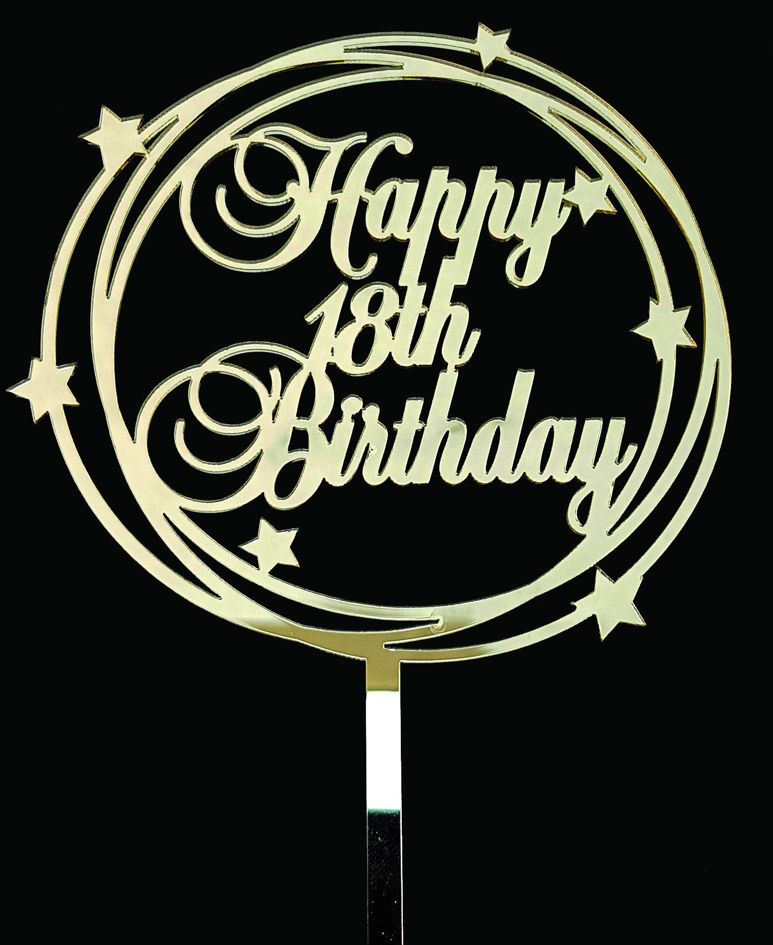 18TH-80TH HAPPY BIRTHDAY GOLD STAR ACRYLIC CAKE TOPPER