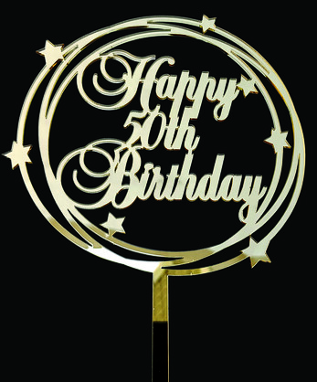 18TH-80TH HAPPY BIRTHDAY GOLD STAR ACRYLIC CAKE TOPPER