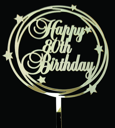 18TH-80TH HAPPY BIRTHDAY GOLD STAR ACRYLIC CAKE TOPPER