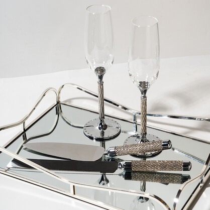 PREMIUM CHAMPAGNE FLUTES & CAKE SET- DIAMOND