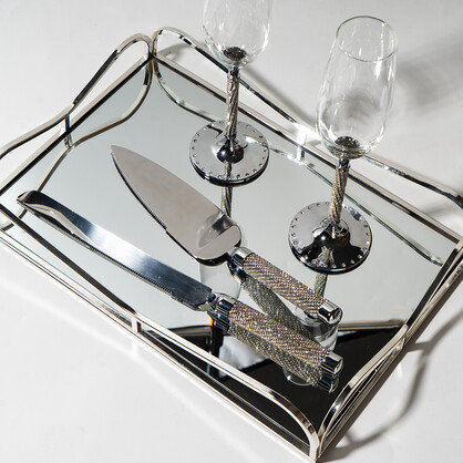 PREMIUM CHAMPAGNE FLUTES & CAKE SET- DIAMOND