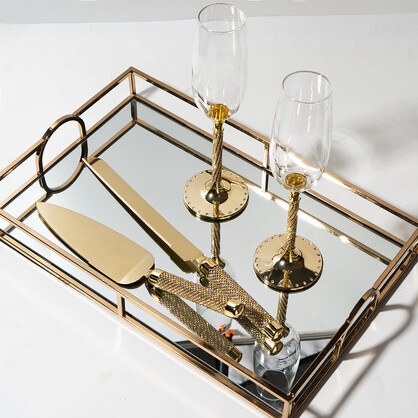 PREMIUM CHAMPAGNE FLUTES & CAKE SET GOLD- DIAMOND