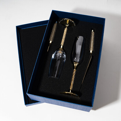 PREMIUM CHAMPAGNE FLUTES & CAKE SET GOLD- DIAMOND