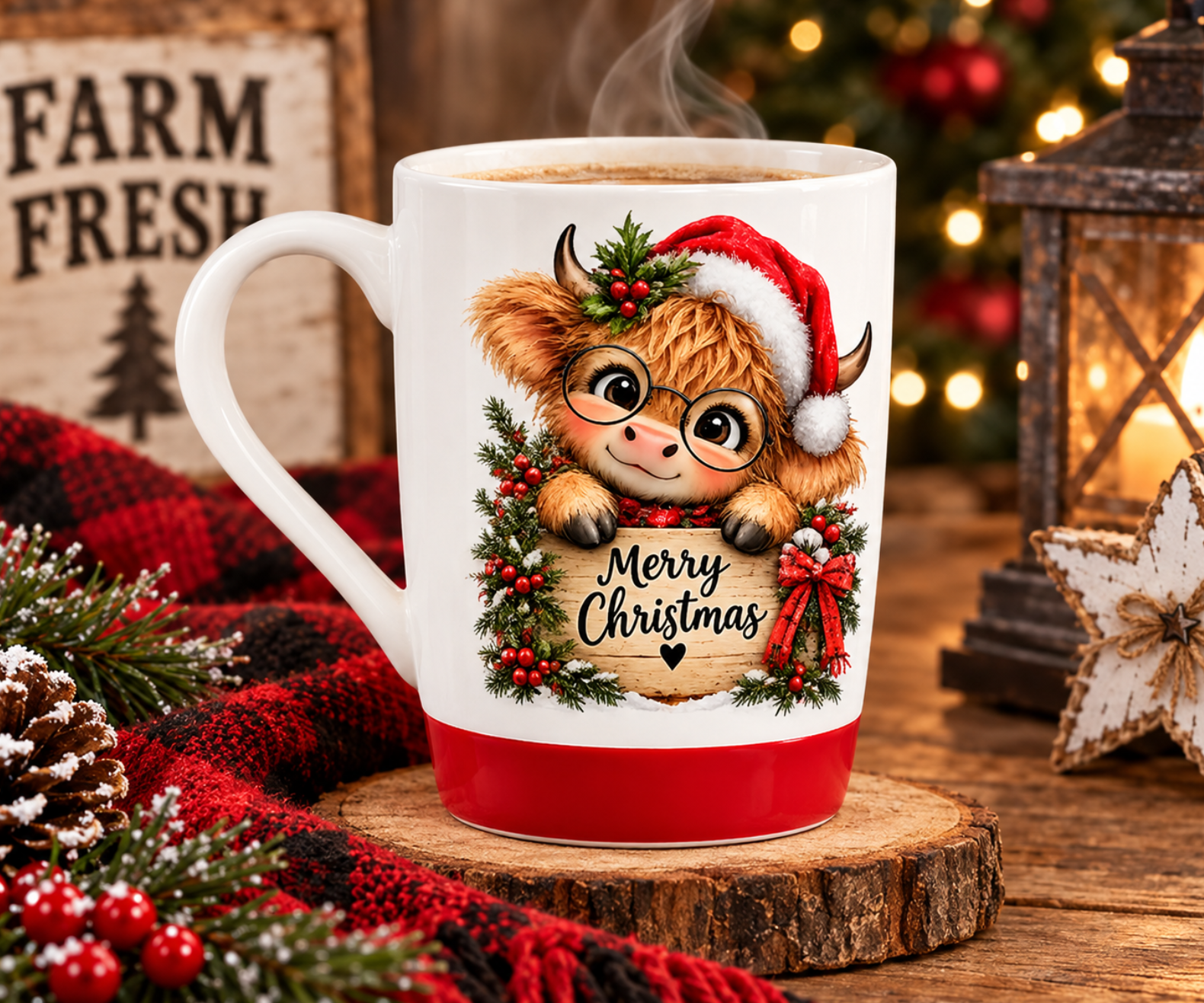 HIGHLANDER COW CHRISTMAS COFFEE MUGS