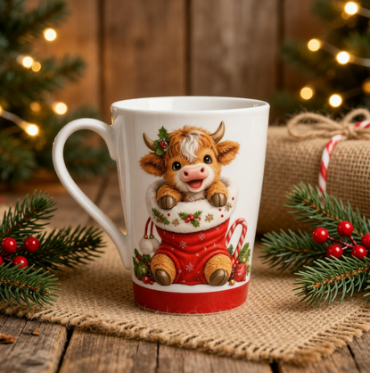 HIGHLANDER COW CHRISTMAS COFFEE MUGS