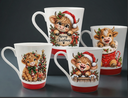 HIGHLANDER COW CHRISTMAS COFFEE MUGS