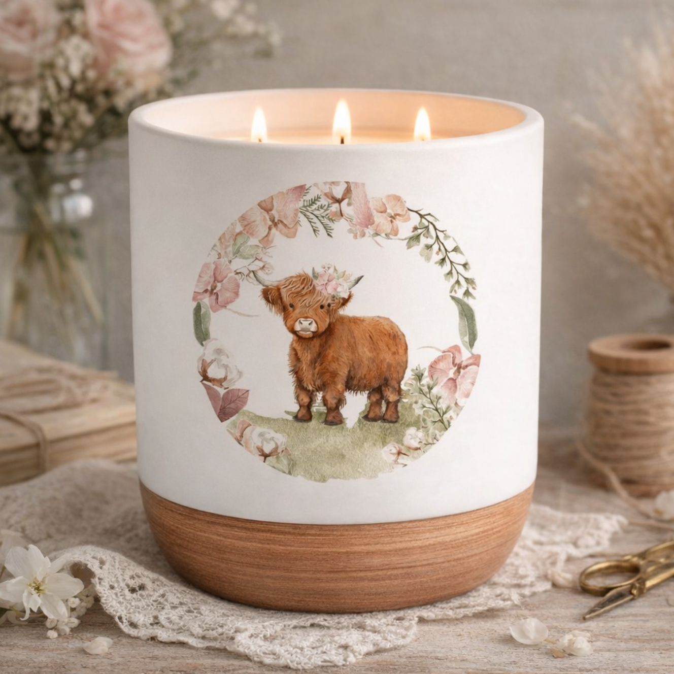 HIGHLANDER COW URN CANDLE HOLDER