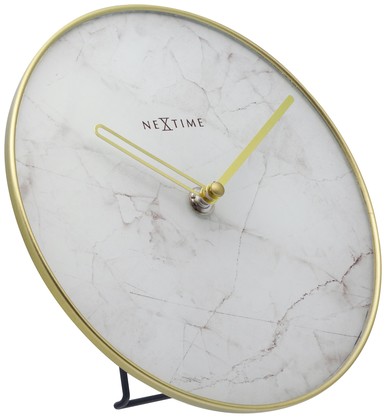 NeXtime Marble Table Clock 20cm - White and Gold
