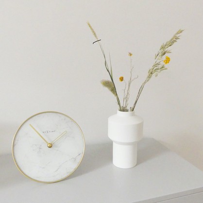 NeXtime Marble Table Clock 20cm - White and Gold