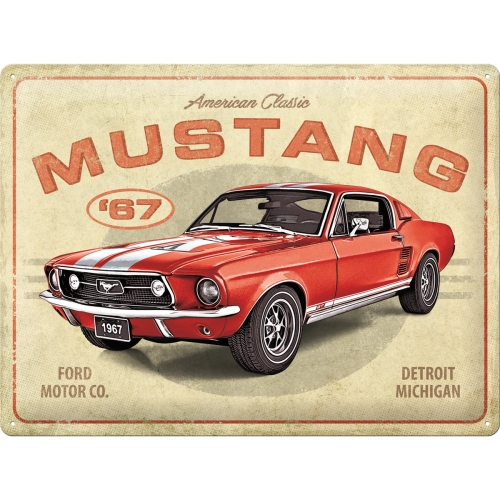 Nostalgic-Art Large Sign Ford Mustang - Red 1967 GT 30x40x0.5cm