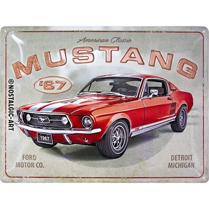 Nostalgic-Art Large Sign Ford Mustang - Red 1967 GT 30x40x0.5cm