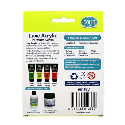 Luxe Acrylic Premium Paint Fluoro Pack of 4