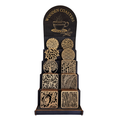 Wooden Coasters Display Stand Set - 80 Piece Collection