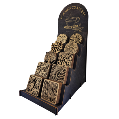 Wooden Coasters Display Stand Set - 80 Piece Collection