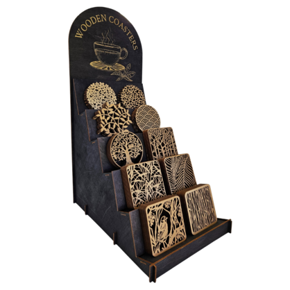 Wooden Coasters Display Stand Set - 80 Piece Collection