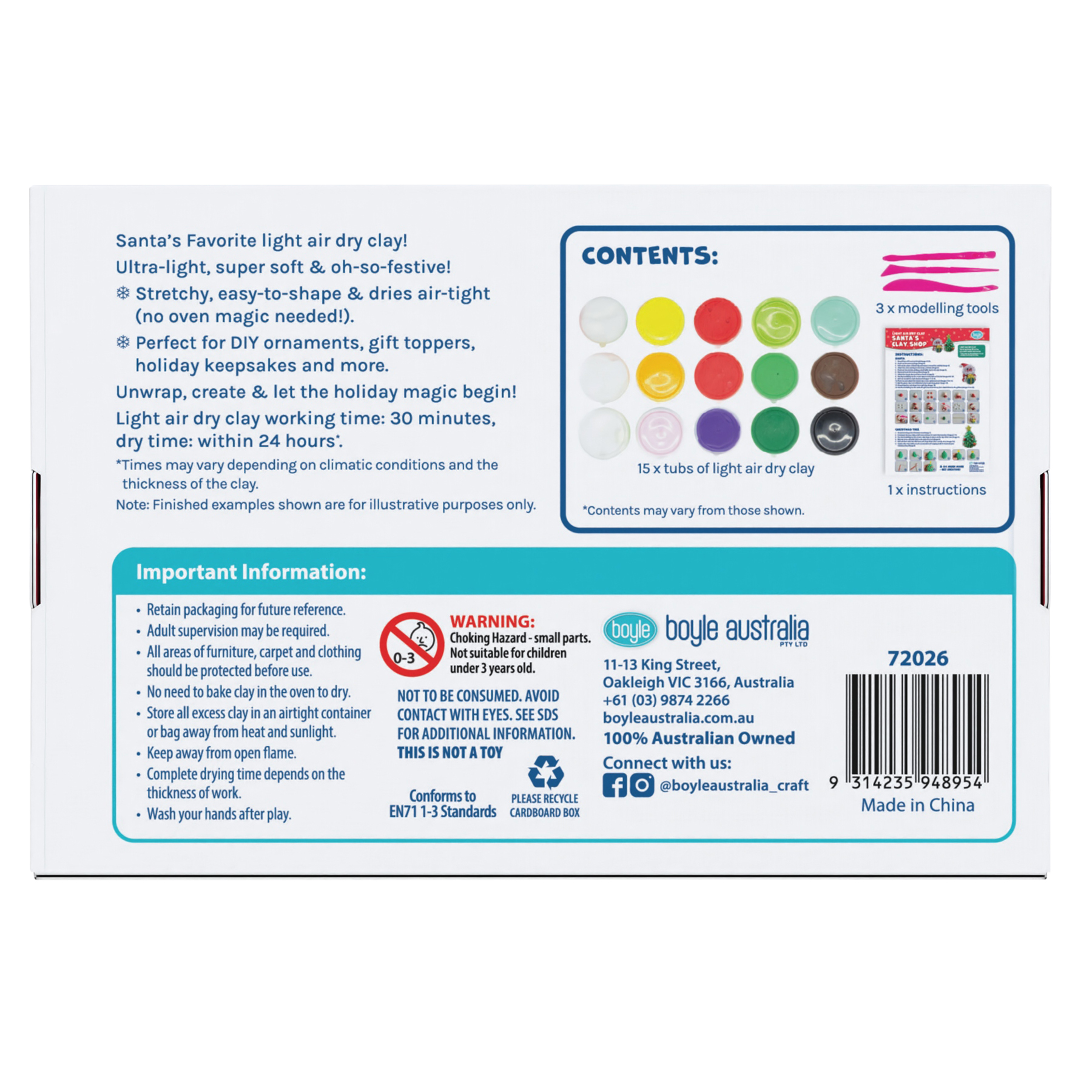 Light Air Dry Clay Santa's Clay Shop DIY Kit