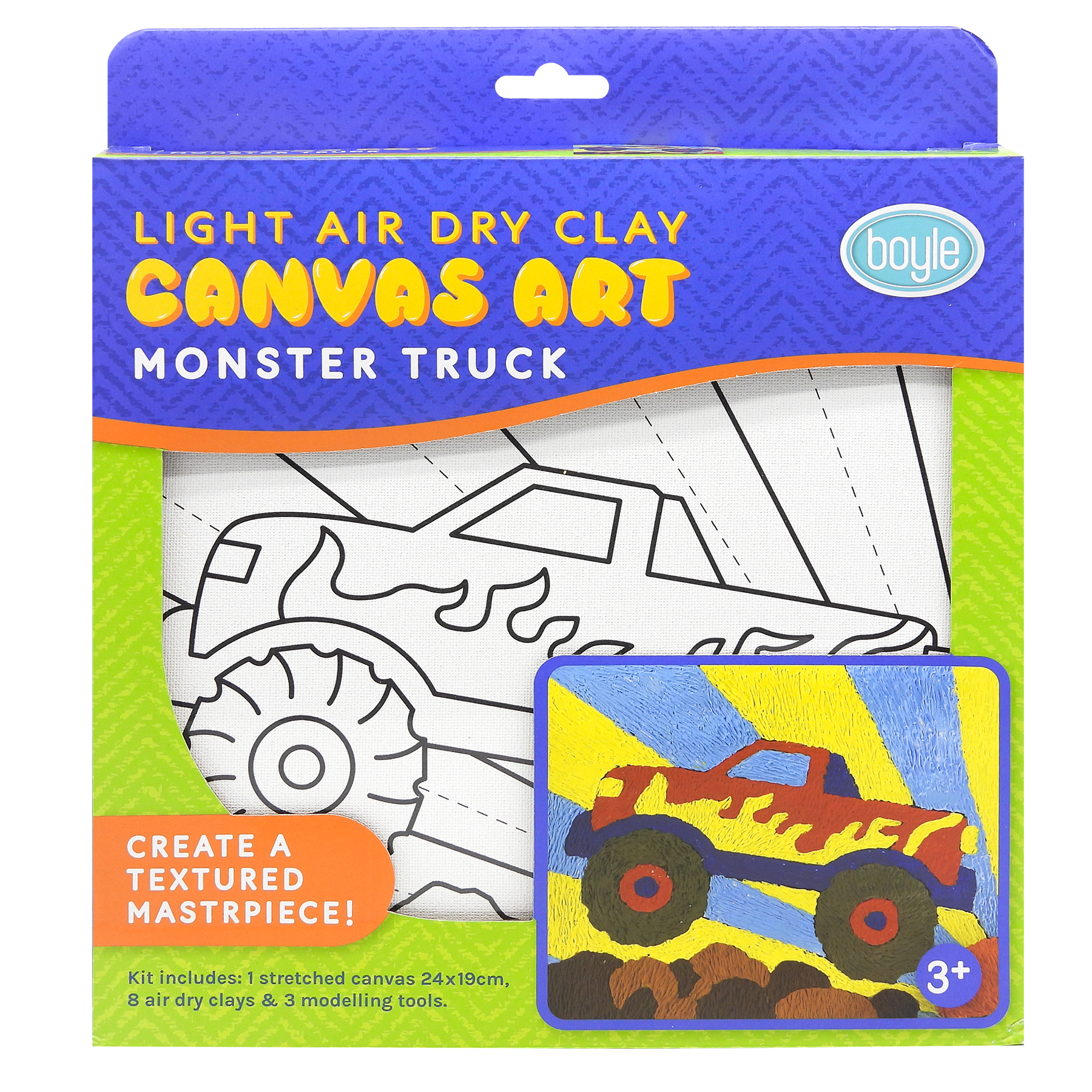 Light Air Dry Clay Canvas Art Kit - Monster Truck