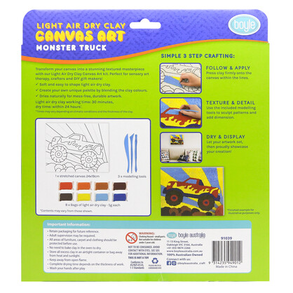 Light Air Dry Clay Canvas Art Kit - Monster Truck