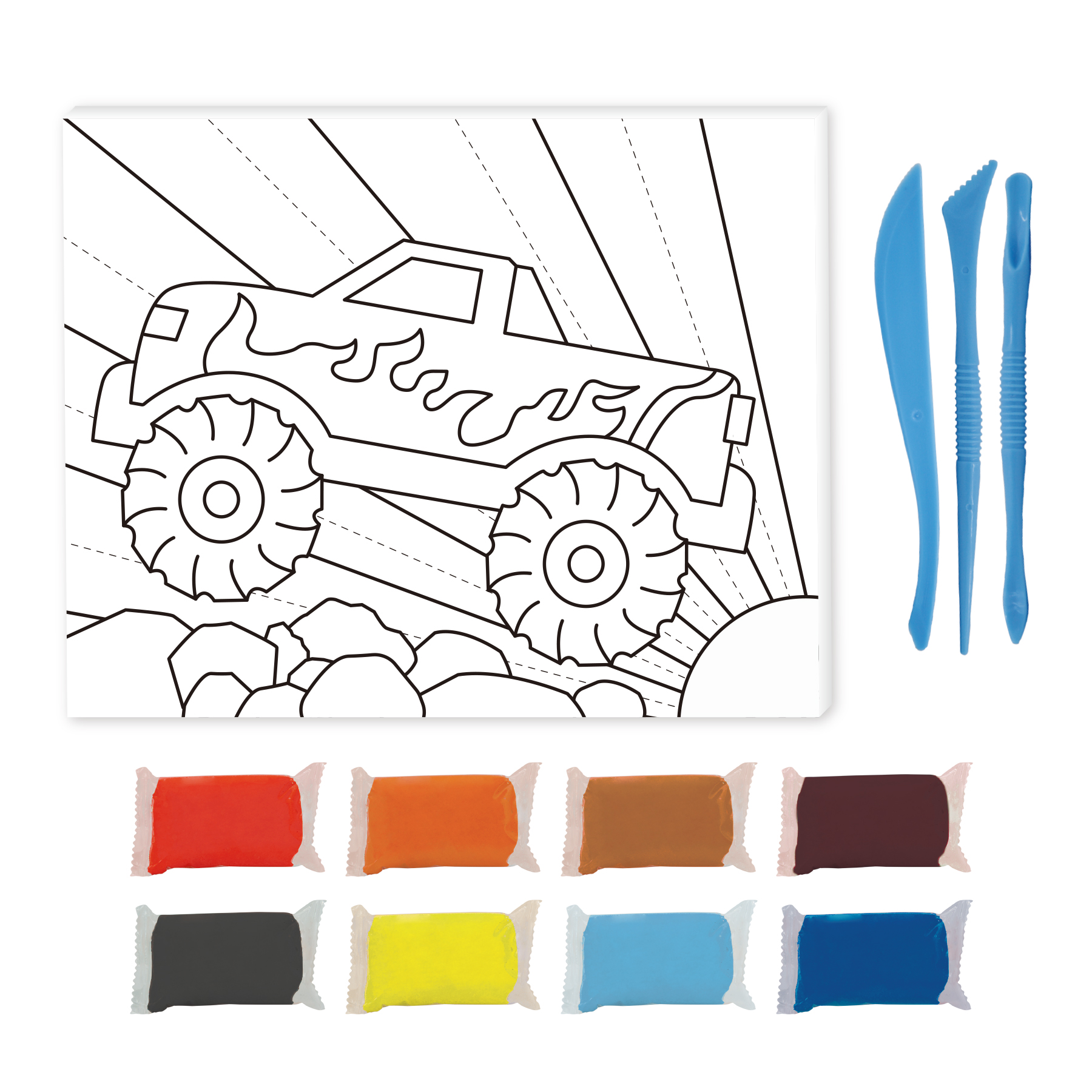 Light Air Dry Clay Canvas Art Kit - Monster Truck