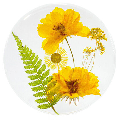 Resin Coaster Handcrafted with Real Flowers - Yellow 10x10x0.6cm