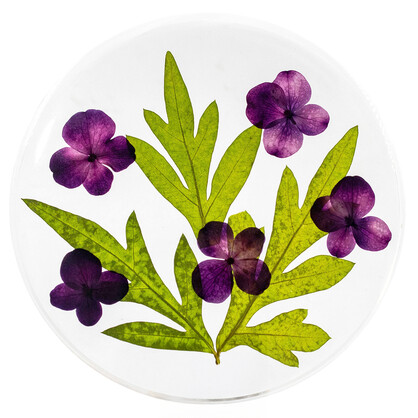 Resin Coaster Handcrafted with Real Flowers - Purple 10x10x0.6cm