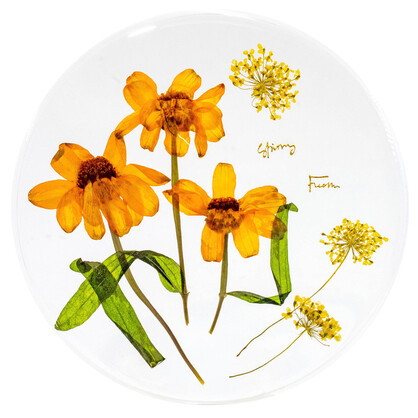 Resin Coaster Handcrafted with Real Flowers - Orange 10x10x0.6cm