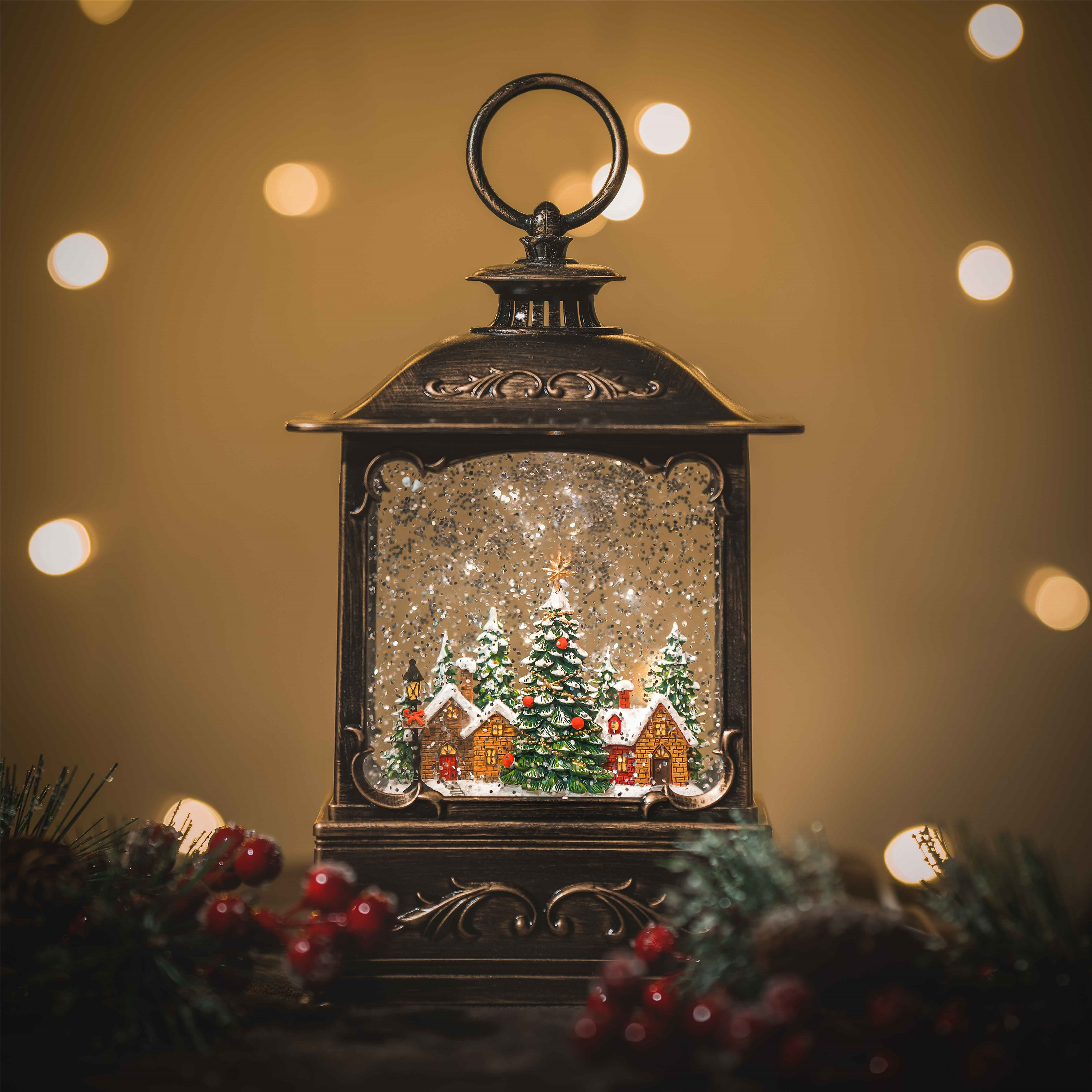 Snowing French Lantern Small / Xmas Town