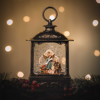 Snowing French Lantern Small / Nativity