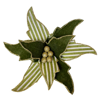 Green and White Candy  Stripe Poinsettia with Clip