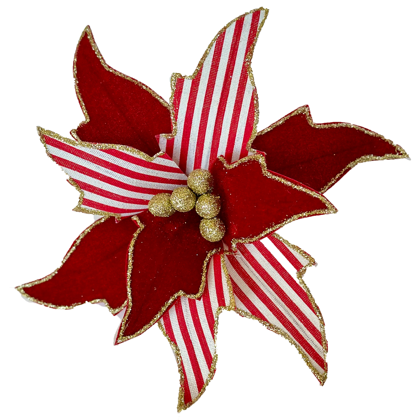 Red and White Candy Stripe Poinsettia with Clip