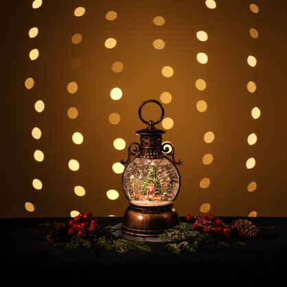 Snowing Oil Lantern w/ Rotating Train