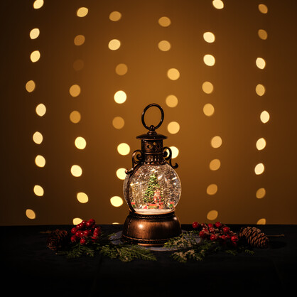 Snowing Oil Lantern w/ Rotating Train