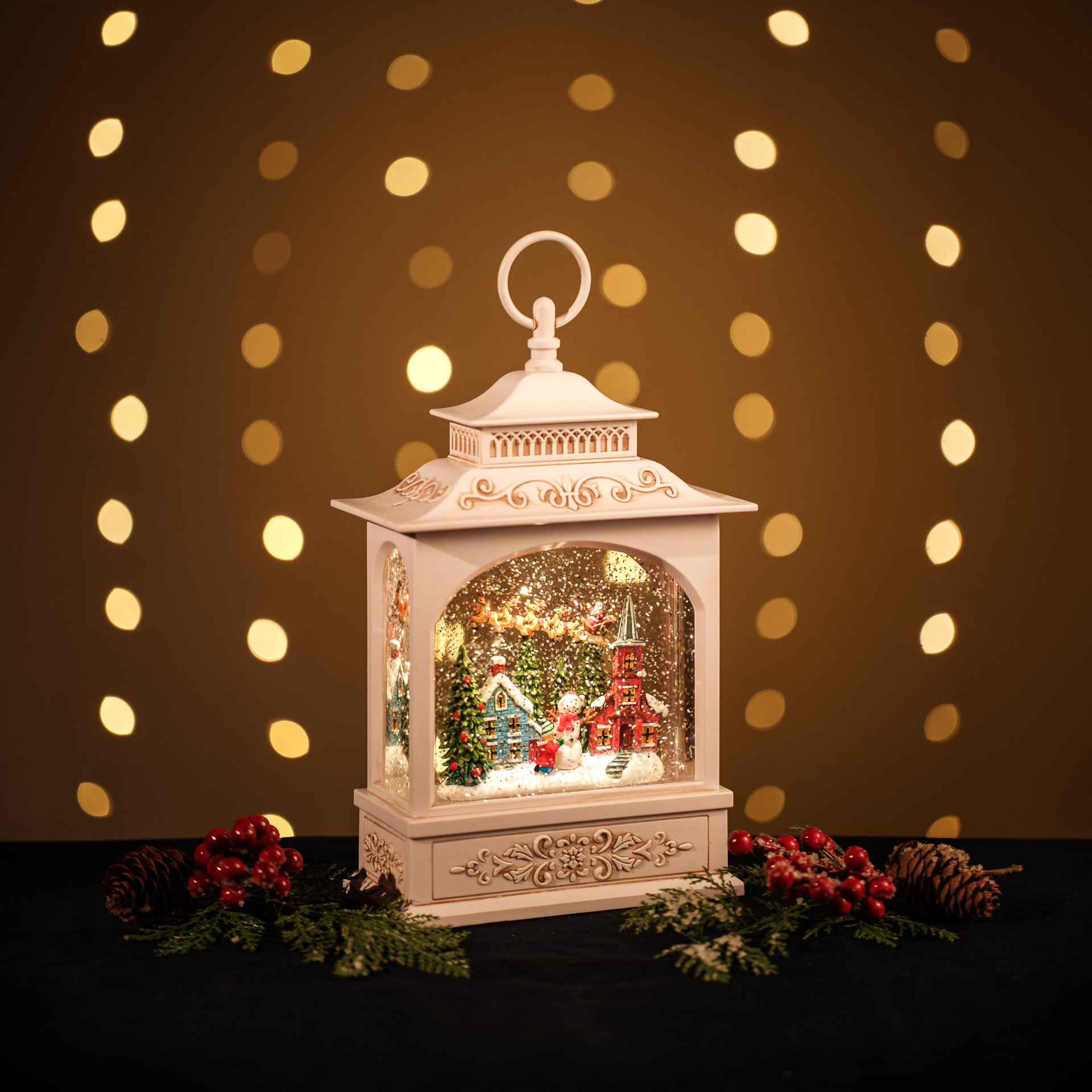 Snowing French Lantern / Santa Sleigh & Snowman