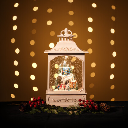 Snowing Tall French Lantern / Snowman