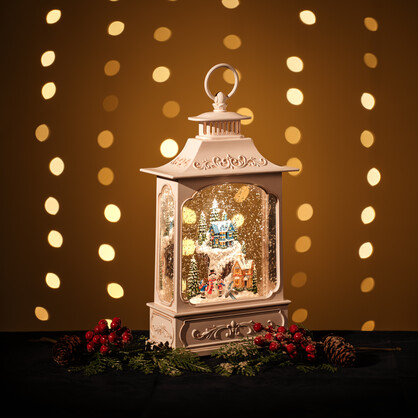 Snowing Tall French Lantern / Snowman