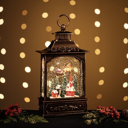 Snowing Tall French Lantern / Santa Sleigh